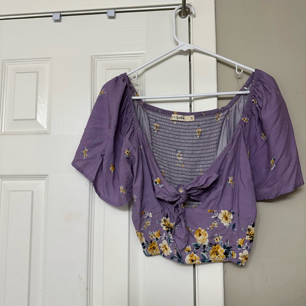Spoiled Purple Puff Sleeve Crop Blouse Rapunzel